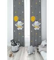 MEKTA HOME BEBEK VE ÇOCUK ODASI Sarı Filli Balon Desenli 2 Kanat Fon Perde