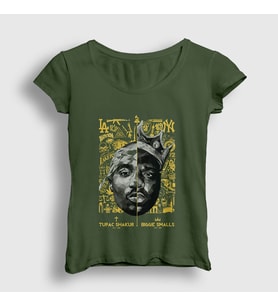 Presmono Kadın Haki Biggie Smalls Tupac Shakur T-Shirt 45704tt (Haki)