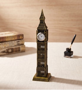 Big Ben Londra Saat Kulesi Figürlü Masa Saati - Bronz Metal Hediyelik Dekoratif Orta Boy Saat Kulesi Maketi 24 cm