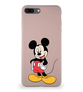 Apple iPhone 8 Plus Soft Premier Kapak Mickey Mouse-E Tasarımlı Silikon Kılıf - Pudra (Şeffaf)