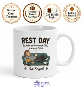 Rest Day Yazılı Komik Baskılı Kupa Bardak Esprili Hediye Porselen Mug