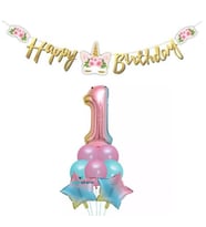 Çiçekli Unicorn 1 Yaş Gökkuşağı Balon Set