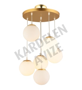 Sarkıt Tepsi Gold 6'li Beyaz  Glop Camlı Lüks Avize