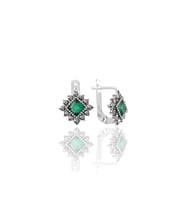 Söğütlü Silver Gümüş  markazit ve kök zümrüt taşlı baklava modeli küpe