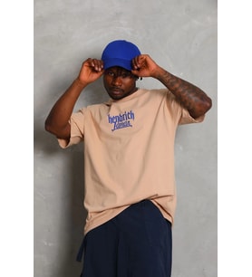 Erkek Baskılı Tişört Kısa Kol Bisiklet Yaka Oversize T-Shirt - Bej