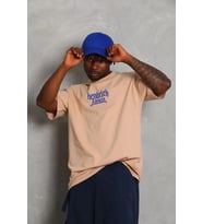 Erkek Baskılı Tişört Kısa Kol Bisiklet Yaka Oversize T-Shirt - Bej