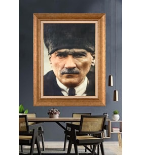 Altın Varaklı Çerçeveli Paspartulu Atatürk Tablo nh201 (Gold)
