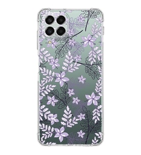 Samsung Galaxy M33  Köşe Korumalı Antişok Kapak Floral Lila Tasarımlı Şeffaf  Kılıf