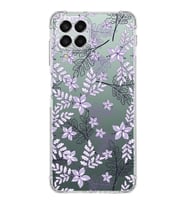 Samsung Galaxy M33  Köşe Korumalı Antişok Kapak Floral Lila Tasarımlı Şeffaf  Kılıf