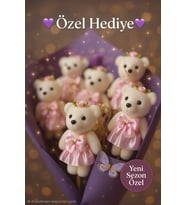 Peluş Ayıcık Buketi ve Aşk Serisi – El Yapımı Peluş Ayıcık Buketi – Doğum Günü- Sevgililer Günü-Öğretmenler Günü - Kadınlar Günü Hediyesi (Mor-Pembe)