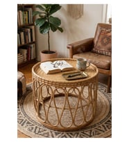Bambu Rattan Orta Sehpa 71 cm El Yapımı 45 cm Yükseklik