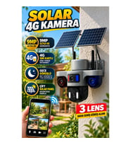 Solar 4G Güvenlik Kamerası 9MP 3 Lensli Çift Panelli Gece Görüşlü