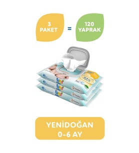 Yenidoğan Islak Havlu Mendil 3Lü 120 Yaprak