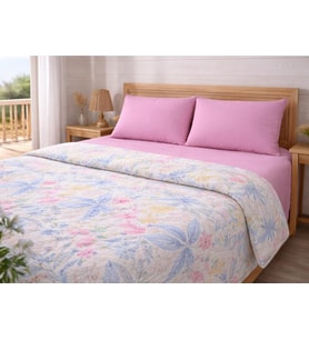 Faralya Life %60 Pamuk %40 Polyester Baskılı Çift Kişilik Pike Takımı 200x220 cm Pike 240x260 Çarşaf 2 Adet 50x70 Yastık Kılıfı Yumuşak Dokulu Yatak Örtüsü Seti (Pembe)