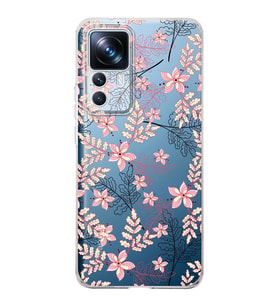 Xiaomi Mi 12t Pro  Kamera korumalı Kapak Floral Kırmızı Tasarımlı  Şeffaf Kılıf