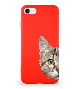 Apple iPhone SE 2020 Soft Premier Kapak Catface Tasarımlı Silikon Kılıf - Kırmızı (Şeffaf)