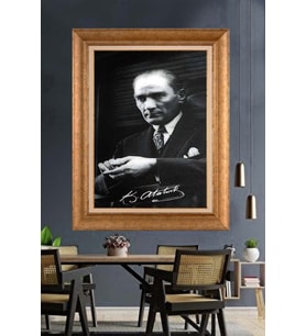 Altın Varaklı Çerçeveli Paspartulu Atatürk Tablo nh88 (Gold)