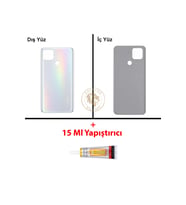 Oppo A15 Gümüş Uyumlu Arka Kapak + B7000 Yapıştırıcı Arka Cam Batarya Pil Kapağı Lazer Kesim