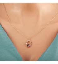 Rose Zirkon Taşlı Çiçek 925 Ayar Gümüş Kadın Kolye