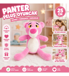 Panter Peluş Oyuncak 25 CM Yumuşacık Dokulu Sevimli Pembe Peluş