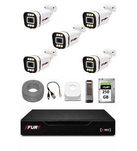 FURY 5 Kameralı 5MP Lens 1080P 6 Warm LED Renkli Gece Görüşlü Güvenlik Kamera Sistemi 250GB 1606
