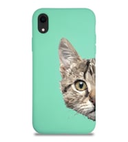 Apple iPhone XR Uyumlu Lansman Kılıf Catface Tasarımlı Altı Kapalı İçi Kadife Kaplı Silikon Kapak (Şeffaf)