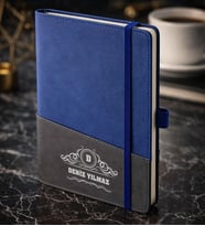 BK Gift Kişiye Özel Mavi Termo Deri Defter -15, Kartvizit Bölmeli, Çizgili Ivory Kağıt