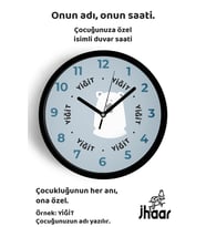 İsme Özel Sevimli Ayı Çocuk Odası Duvar Saati Orta Boy 30 cm Siyah Camlı Sessiz