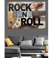Rock And Roll Yazılı Elektrogitar İllüstrasyonu Dekoratif Kanvas - Mdf Ahşap Tablo