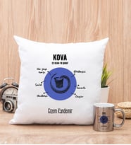 Kişiye Özel Kova Burcuna Hediye Kare Yastık ve Silver Kupa