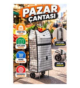 Katlanabilir Tekerlekli Pazar ve Market Çantası – Ağır Yük Taşımaya Uygun
