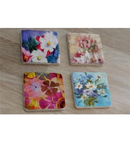 Renkli Papatyalar Doğal Taş Bardak Altlığı 4'lü set - Natural Stone Coasters