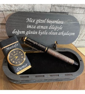 Özel Ahşap Kutulu Kalem ve Çakmak Set - Kişiye Özel Ürün