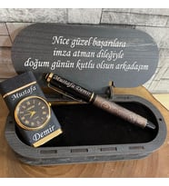 Özel Ahşap Kutulu Kalem ve Çakmak Set - Kişiye Özel Ürün