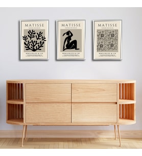 Henri Matisse 3'lü Alüminyum Çerçeveli Poster Seti - Önden Açılır A3 Açılır Kapanır Çerçeve Seti Siyah Beyaz Minimalist