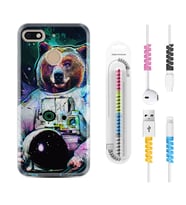 General Mobile GM8 Go GM9 GM20 Pro Plus Kılıf Kablo Koruma Spiral Silikon Astronot Panda 1755