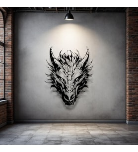 Ejderha Kafası Metal Duvar Dekoru – Fantastik Sanat ve Güç Temalı Modern Tasarım (Siyah)