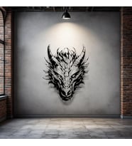 Ejderha Kafası Metal Duvar Dekoru – Fantastik Sanat ve Güç Temalı Modern Tasarım (Siyah)