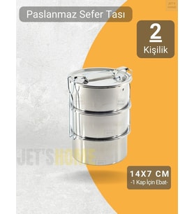3’lü Sefer Tası 14x7 cm Yemek Taşıma Kabı Paslanmaz Çelik No:2 Kapasite 2 Kişilik