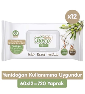 Baby Turco Doğadan Yenidoğan Islak Havlu Mendil 60x12 720 Yaprak