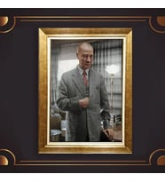 Altın Varaklı Çerçeveli Paspartulu Atatürk Tablo z4927 (Gold)