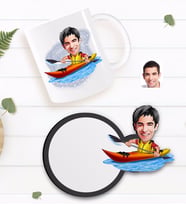 BK Gift Kişiye Özel Erkek Kanocu Karikatürlü Beyaz Kupa ve Ahşap Bardak Altlığı Hediye Seti-1