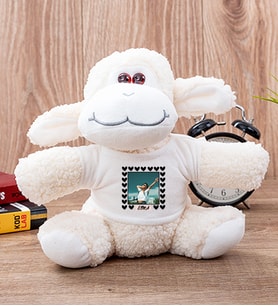 Kişiye Özel Kalp Detaylı Fotoğraflı  Peluş Koyun (Beyaz)