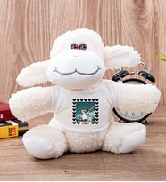 Kişiye Özel Kalp Detaylı Fotoğraflı  Peluş Koyun (Beyaz)