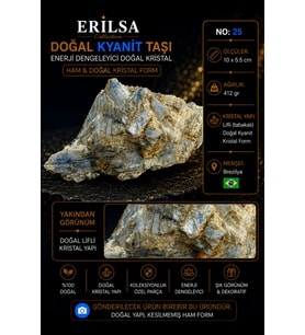 Sertifikalı Doğal Kyanit Taşı Ham Kristal Kütle Mineral Kaya No 25