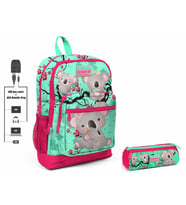 Coral High Yeşil Koala Baskılı İlkokul Sırt Çantası ve Kalemlik Seti - Kız Çocuk - USB Soketli