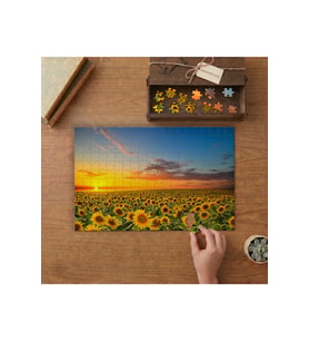 Ayçiçeği Tarlası - Günbatımı Manzarası Tasarımı 240 parça Ahşap Puzzle Ahşap Kutuda MP01284