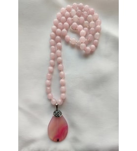 PEMBE AKİK UÇLU PEMBE KUVARS DOĞALTAŞ KOLYE