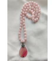 PEMBE AKİK UÇLU PEMBE KUVARS DOĞALTAŞ KOLYE