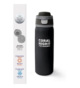 CORAL HIGH 38518 KIDS SİYAH PİPETLİ VE DİREKT İÇİM ÇELİK TERMOS 800ML